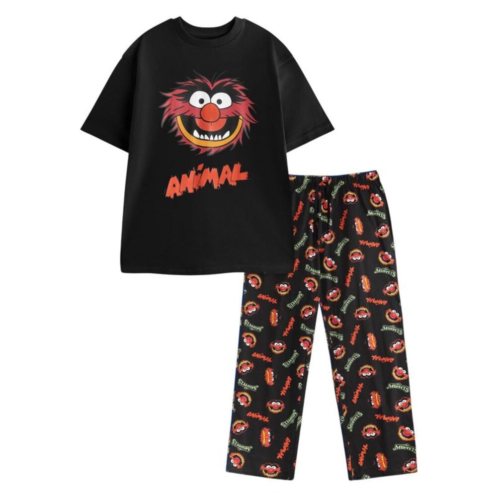 The Muppets Mens Animal Short-Sleeved Long Pyjama Set / Black